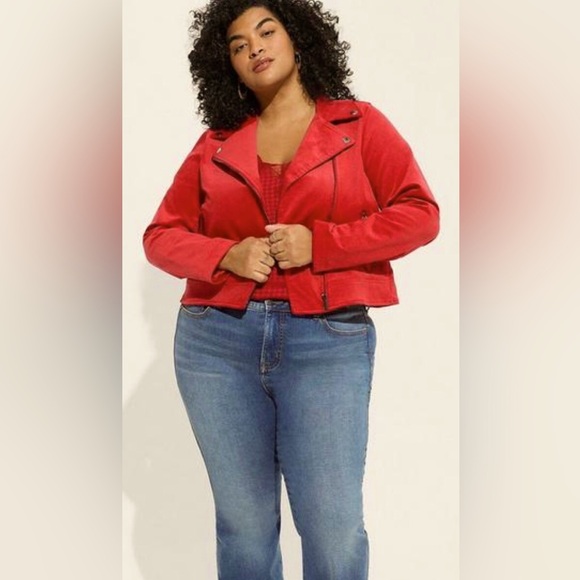 Torrid NWT Velveteen Jester Red Moto Jacket plus size 6x (30) - Picture 2 of 15